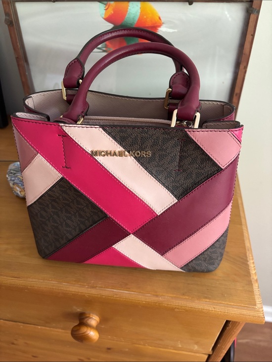 Michael Kors Handbags - Michael Kors Pink Patchwork Satchel with Gold Logo